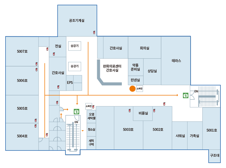 설대위기념 암센터 5F : SICU, 완화의료센터(5001호~5007호) 