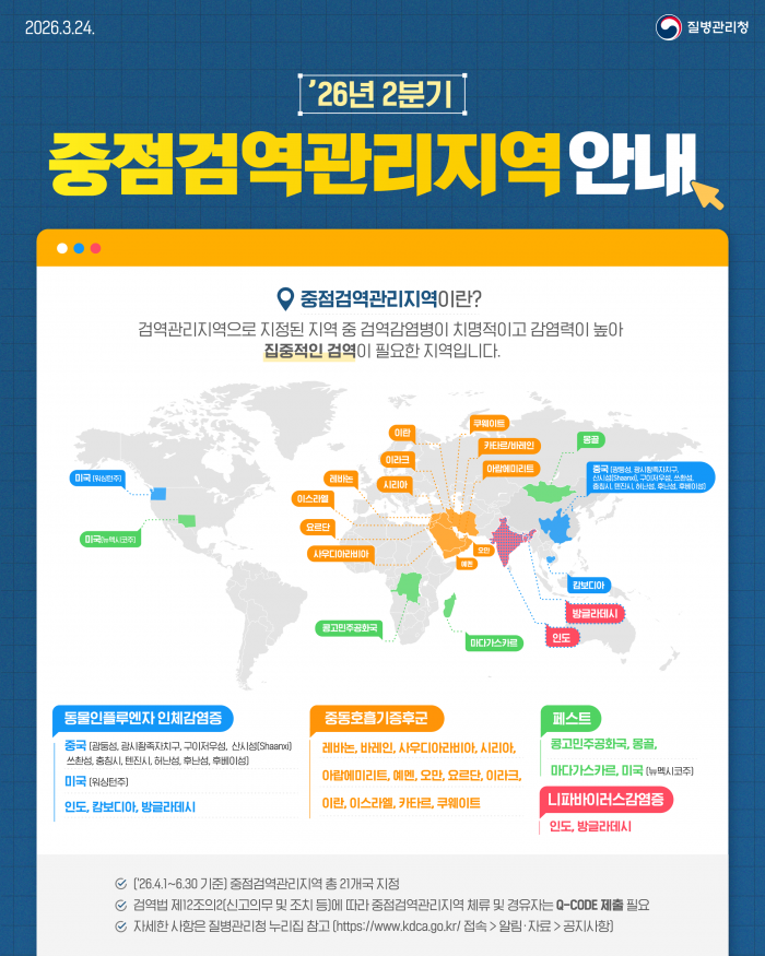 2026년 2분기 중점검역관리지역 안내