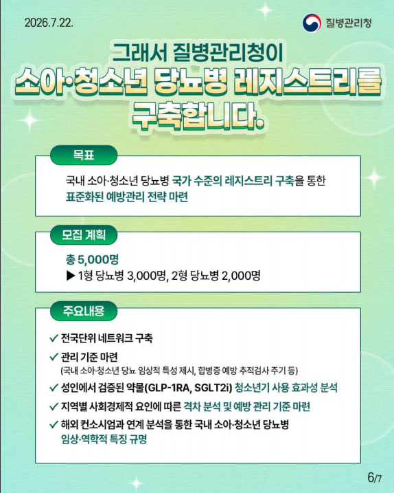 국내 소아,청소년 당뇨병 정책의 과학적 근거를 마련하는 첫 걸음!!