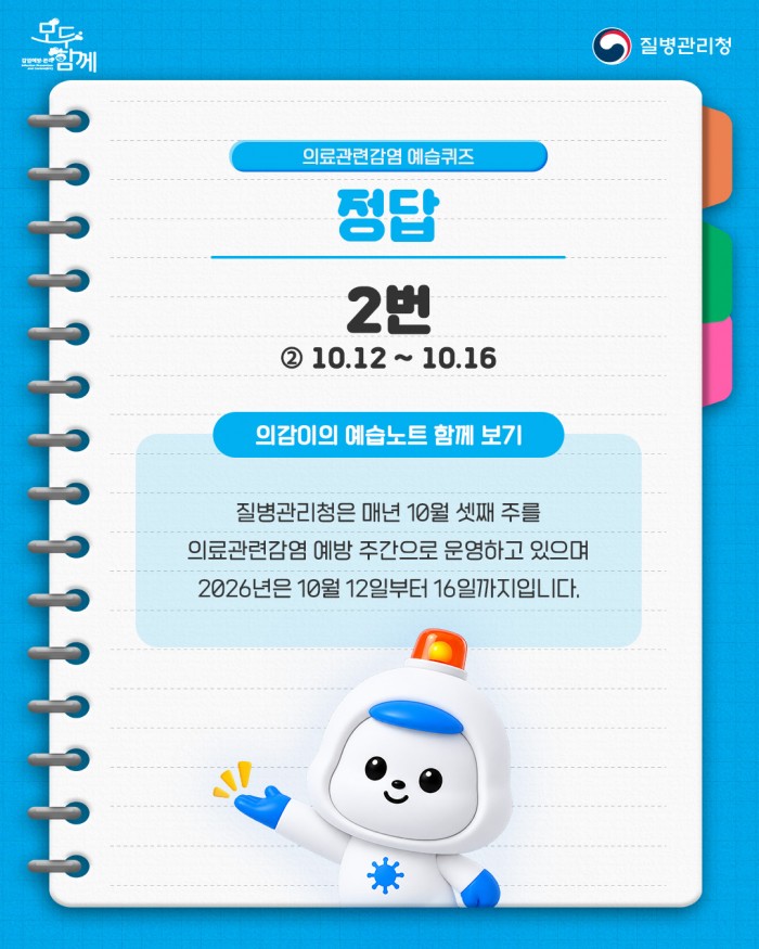 의료관련감염을 미리 예방하는 습관, 모두함께 예습해요